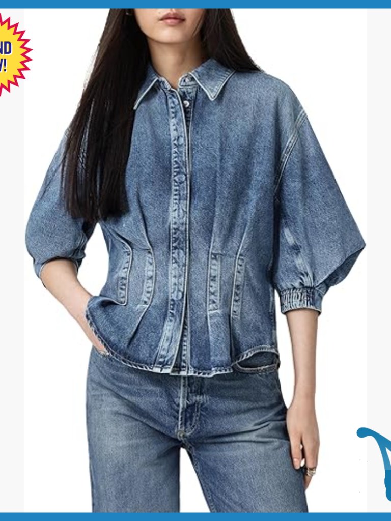 Denim Button Down Shirt 3/4 Sleeve Regular Fit Cotton